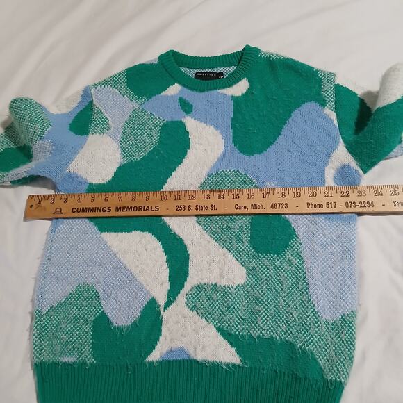 ASOS Design Oversized US 4 Camo Blue/Green/White.Crew Neck Sweater Ribbed Cuff - Picture 10 of 13